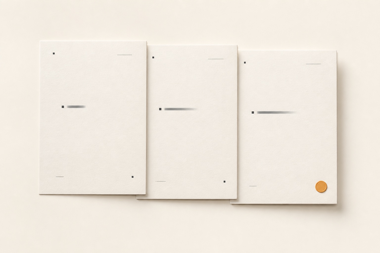 Fotografía ilustrativa: tres hojas de papel apiladas en fila, la última con un sello ámbar